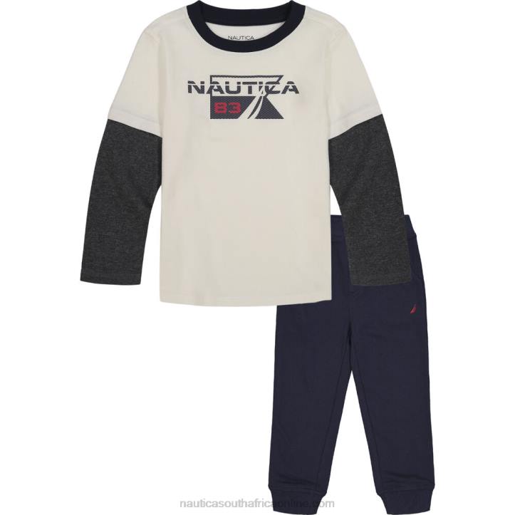 Antique White Wash Infant Boys\' Thermal 2Pc Jogger Set (12M-24M) Nautica 6LZP1165