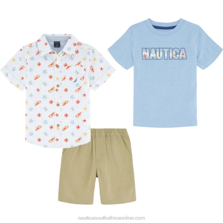 Navy Toddler Boys\' Printed Shirt And T-Shirt 3Pc Short Set Nautica 6LZP1119