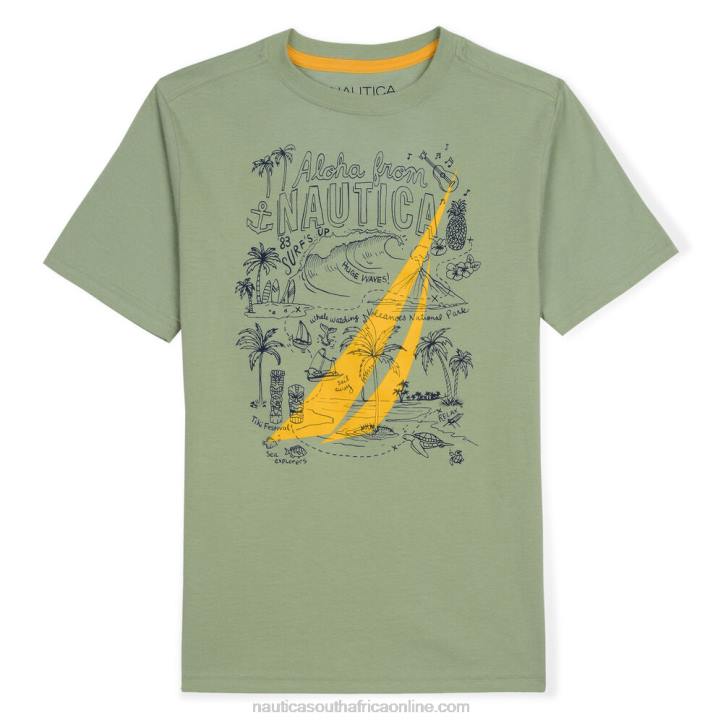 Green Little Boys' Tiki T-Shirt In Sketch Graphic (4-7) Nautica 6LZP1305
