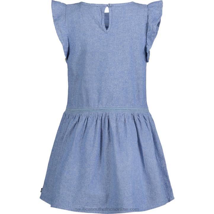 Light Tide Water Wash Little Girls\' Flutter-Sleeve Chambray Dress (4-6X) Nautica 6LZP1407
