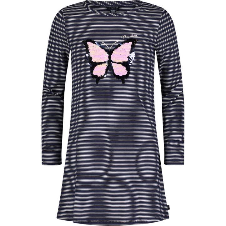 Navy Little Girls' Butterfly Sequin Striped Dress (4-6X) Nautica 6LZP1346