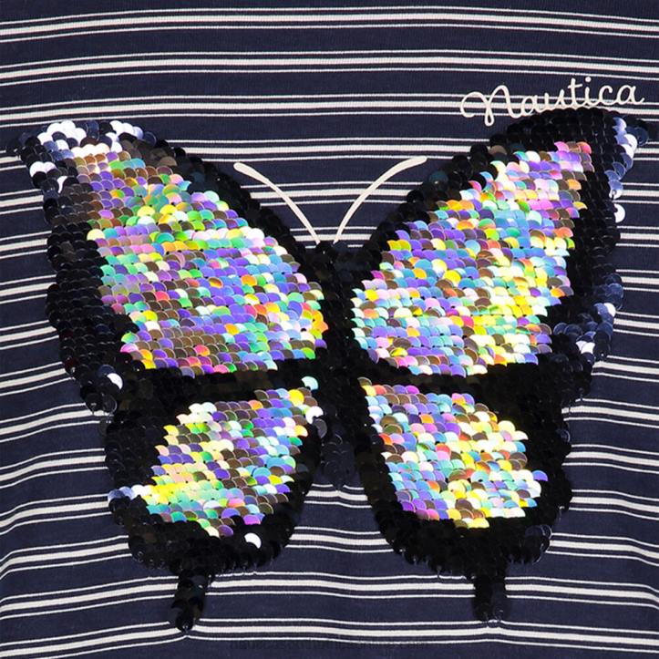 Navy Little Girls\' Butterfly Sequin Striped Dress (4-6X) Nautica 6LZP1346