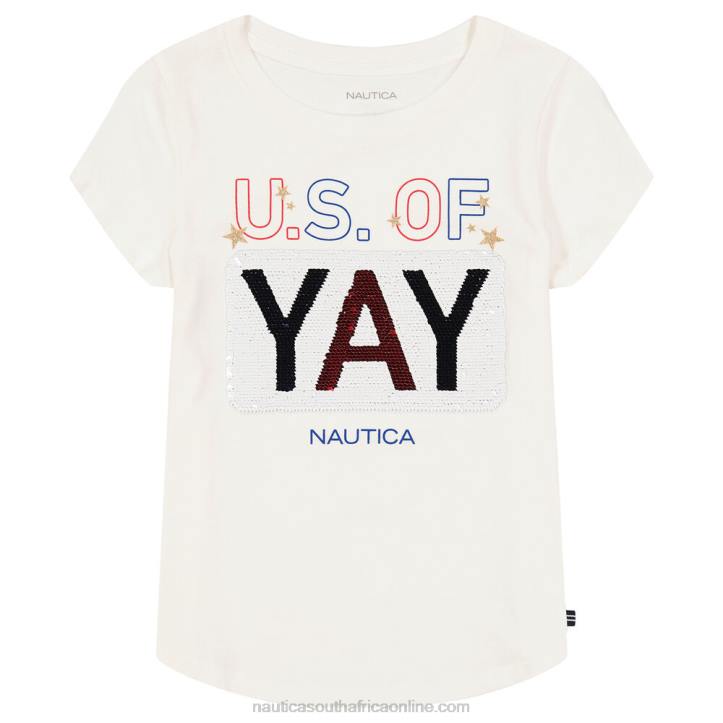 Antique White Wash Little Girls\' Sequin Us Of Yay T-Shirt (4-6X) Nautica 6LZP1539