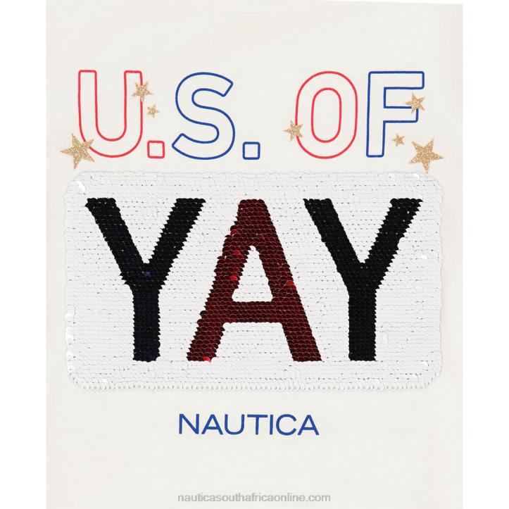 Antique White Wash Little Girls\' Sequin Us Of Yay T-Shirt (4-6X) Nautica 6LZP1539