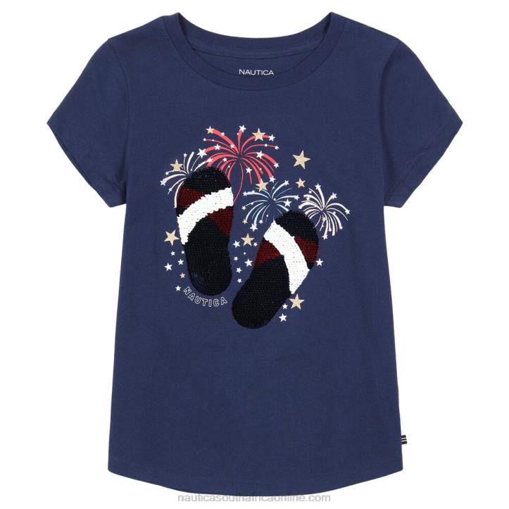 Navy Girls' Flip Flops And Fireworks Sequin T-Shirt (7-16) Nautica 6LZP1470