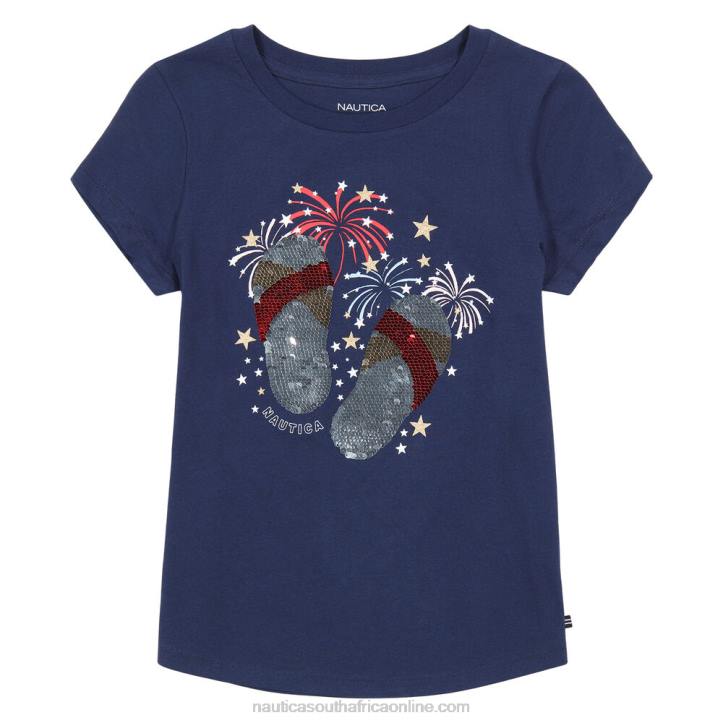 Navy Little Girls\' Flip Flops And Fireworks Sequin T-Shirt (4-6X) Nautica 6LZP1475
