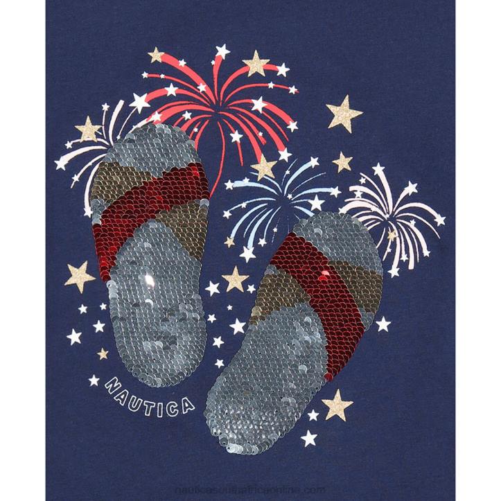 Navy Little Girls\' Flip Flops And Fireworks Sequin T-Shirt (4-6X) Nautica 6LZP1475