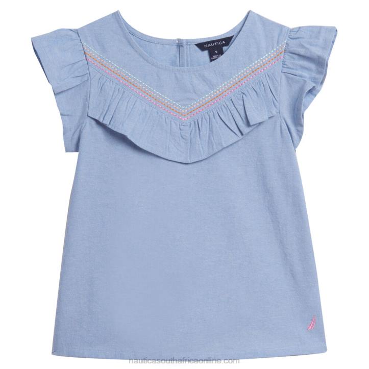 Nite Sea Heather Little Girls' Chambray Flutter-Sleeve Top (4-6X) Nautica 6LZP1392