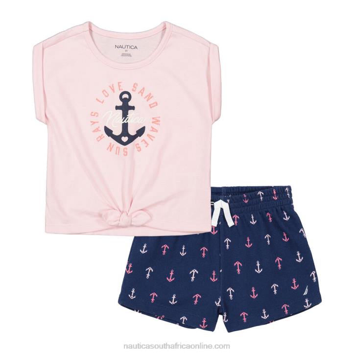 Navy Toddler Girls\' T-Shirt 2Pc Terry Short Set (2T-4T) Nautica 6LZP1498