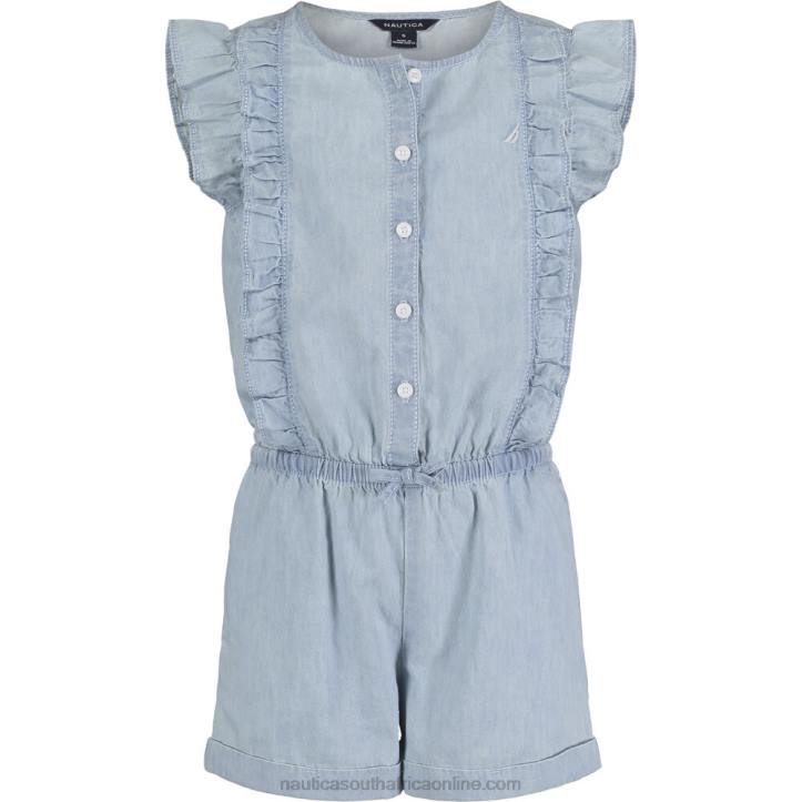 Ice Blue Little Girls' Ruffle Lightweight Denim Romper (4-6X) Nautica 6LZP1367