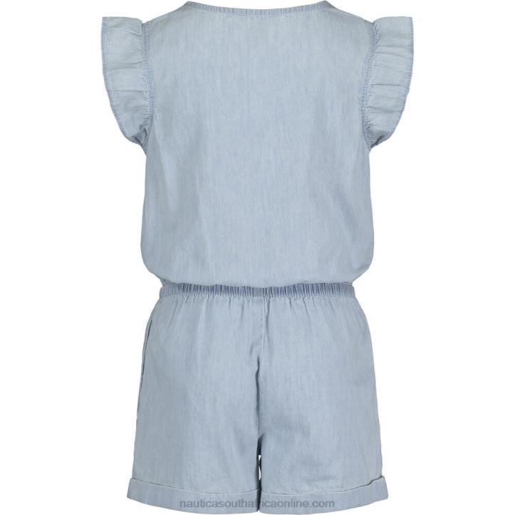 Ice Blue Little Girls\' Ruffle Lightweight Denim Romper (4-6X) Nautica 6LZP1367