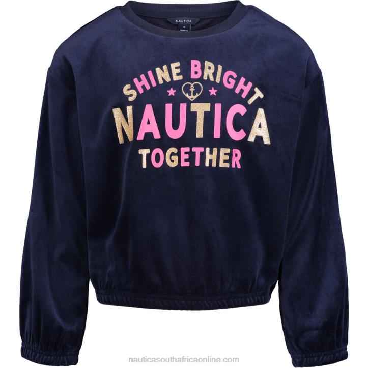 Navy Little Girls' Velour Sweatshirt (4-6X) Nautica 6LZP1420