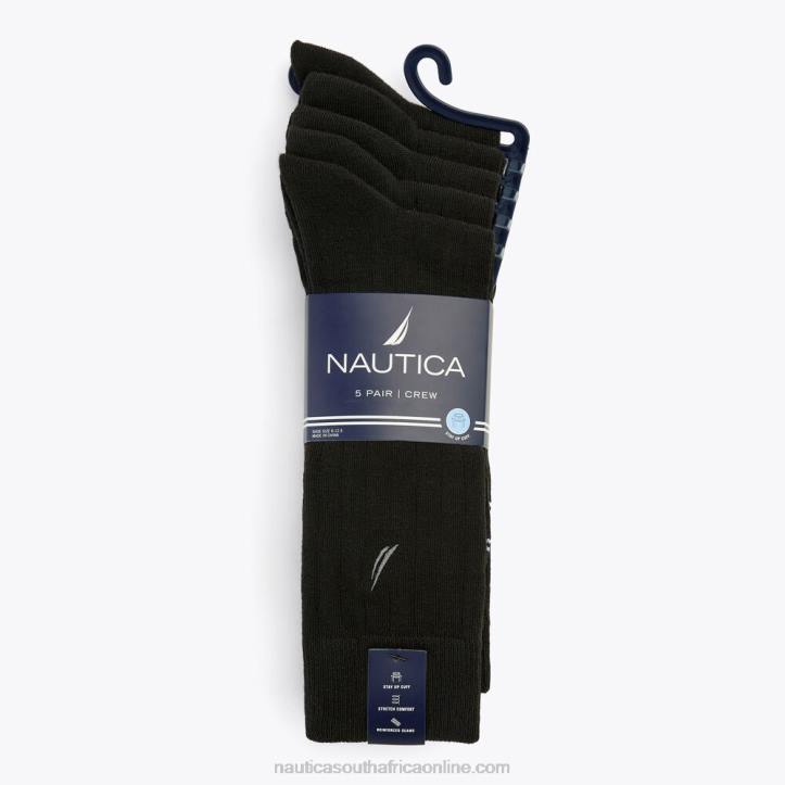 Black MenSolid Ribbed Dress Socks 5-Pack Nautica 6LZP82