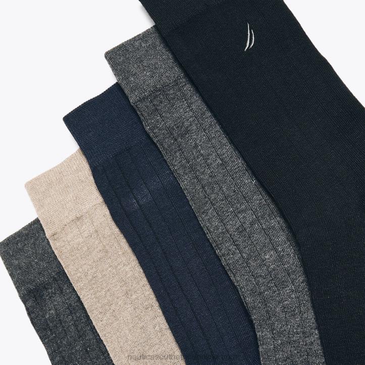 Black Onyx MenSolid Ribbed Dress Socks 5-Pack Nautica 6LZP105