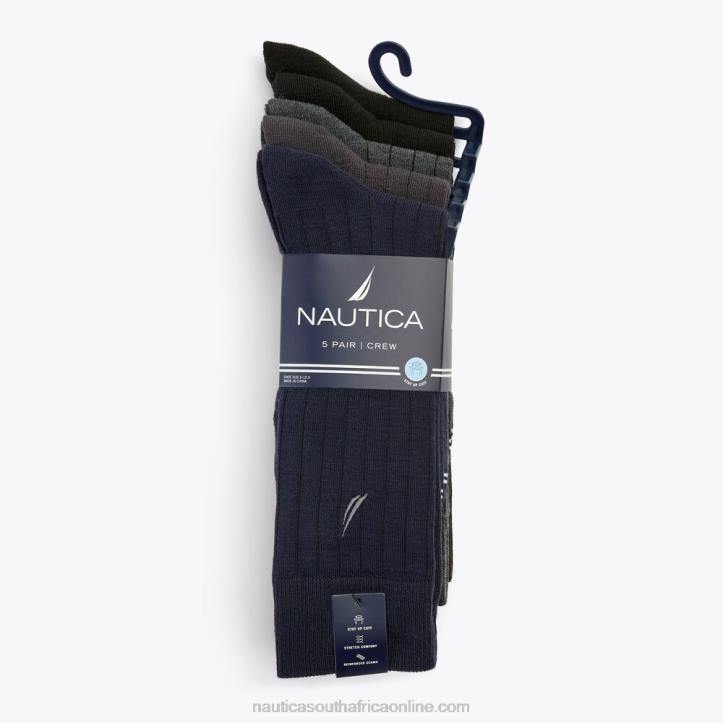 Black Onyx MenSolid Ribbed Dress Socks 5-Pack Nautica 6LZP115