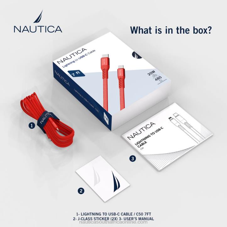 Nautica Red/Orange Men7Ft Lightning To Usb-C Cable Nautica 6LZP312