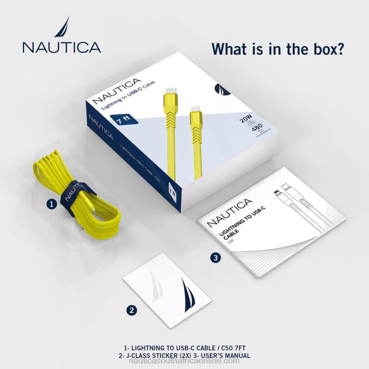 Yellow Men7Ft Lightning To Usb-C Cable Nautica 6LZP331