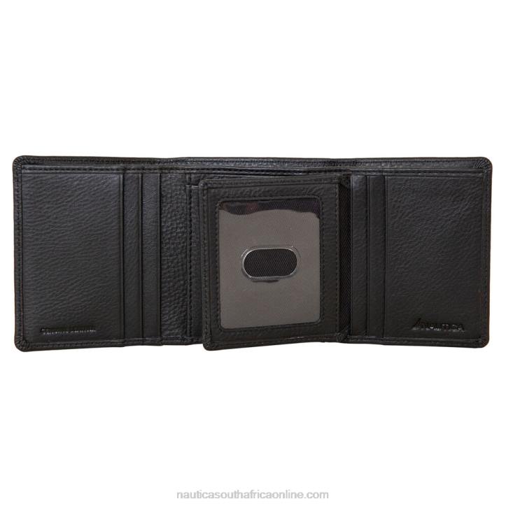 Black MenExtra Capacity Leather Trifold Passcase Wallet Nautica 6LZP268