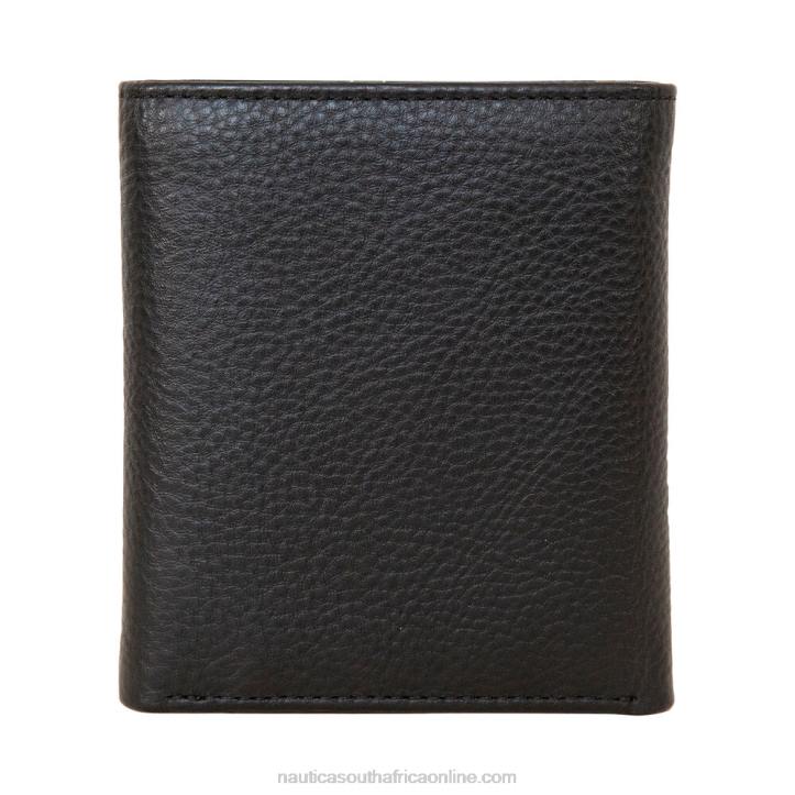 Black MenExtra Capacity Leather Trifold Passcase Wallet Nautica 6LZP268