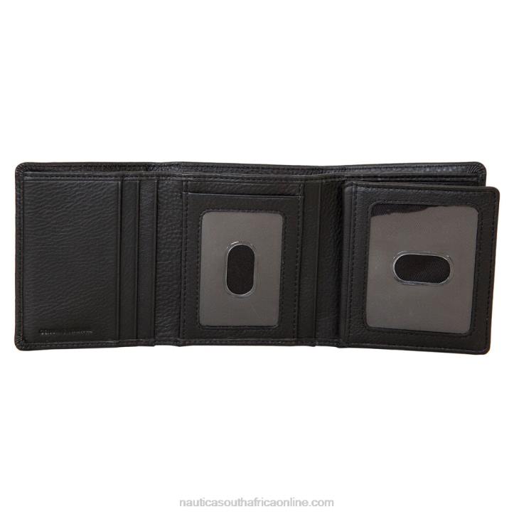 Black MenExtra Capacity Leather Trifold Passcase Wallet Nautica 6LZP268