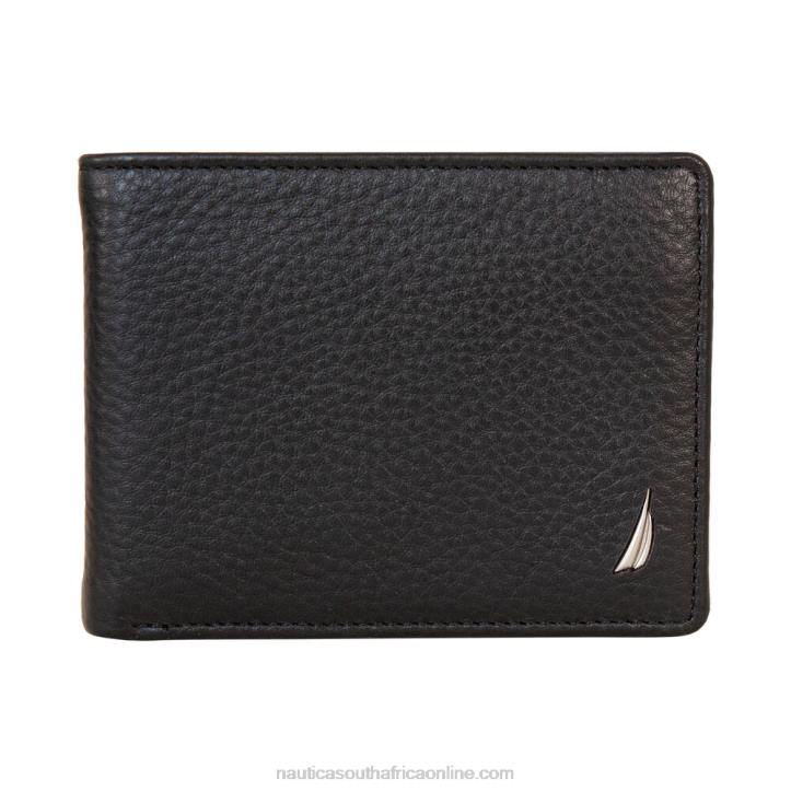 Black MenExtra Capacity Leather Wallet Nautica 6LZP239
