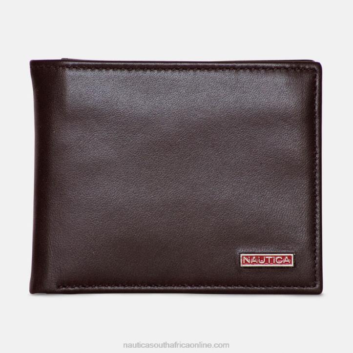 Brown Stone MenLeather Bifold Passcase Wallet Nautica 6LZP280