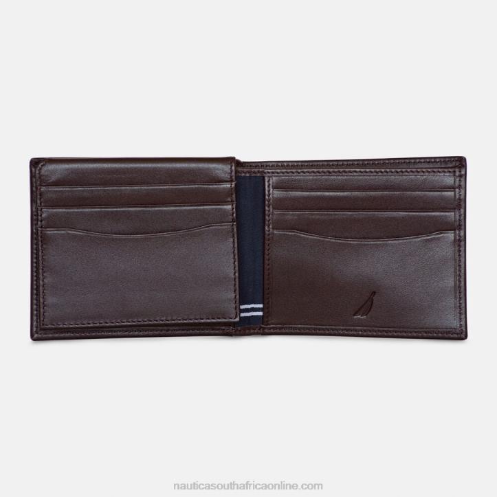 Brown Stone MenLeather Bifold Passcase Wallet Nautica 6LZP280