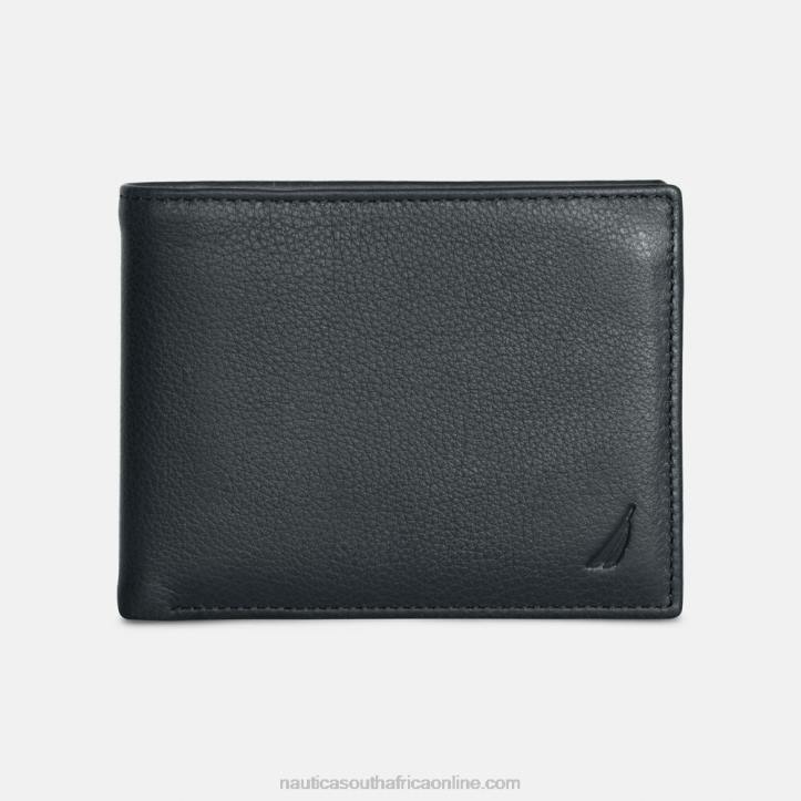 True Black MenLeather Bifold Passcase Wallet Nautica 6LZP172