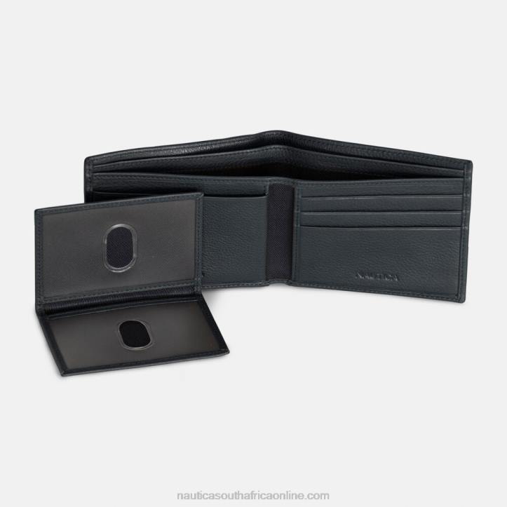 True Black MenLeather Bifold Passcase Wallet Nautica 6LZP172