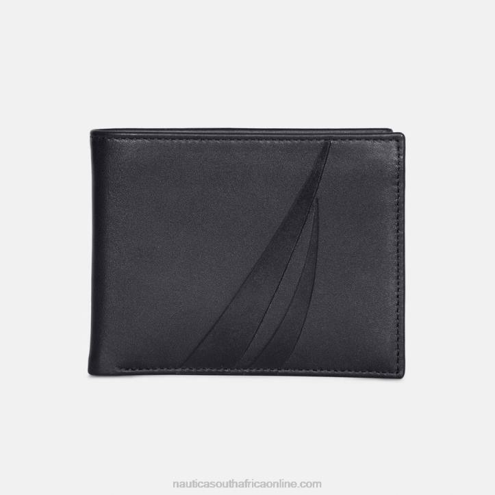 True Black MenLeather Bifold Passcase Wallet Nautica 6LZP226