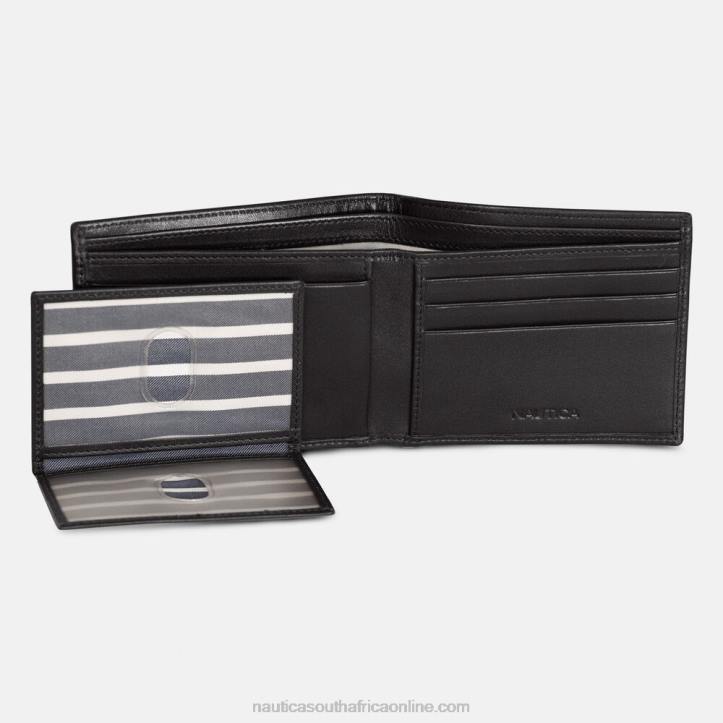 True Black MenLeather Bifold Passcase Wallet Nautica 6LZP226