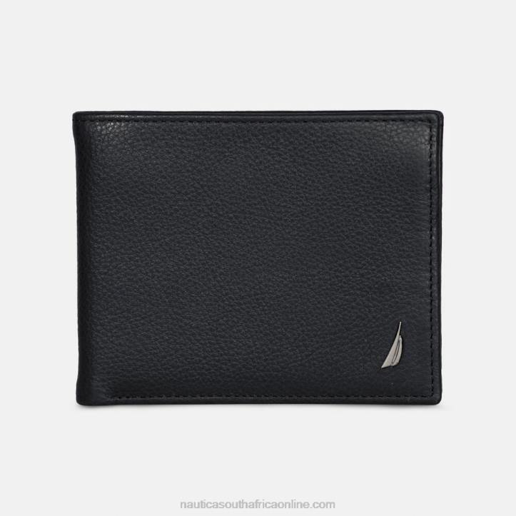 True Black MenLeather Billfold Wallet Nautica 6LZP206