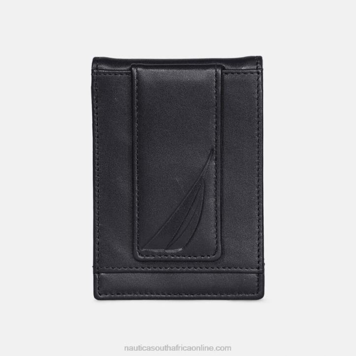 True Black MenLeather Front Pocket Wallet Nautica 6LZP333