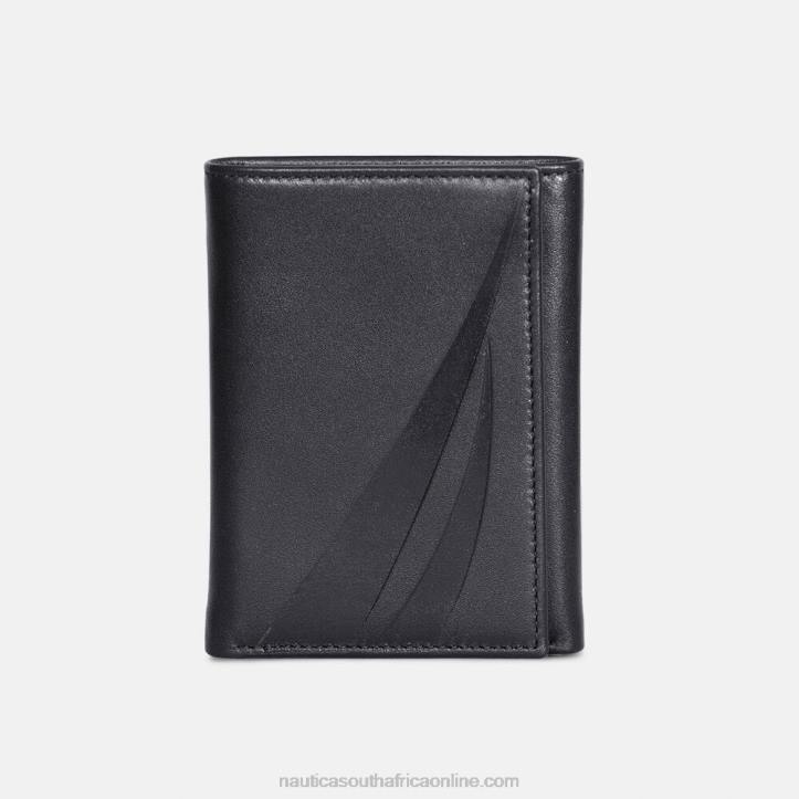 True Black MenLeather Trifold Wallet Nautica 6LZP177