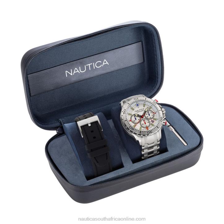 Multi MenNst Stainless Steel And Silicone Watch Box Set Nautica 6LZP269