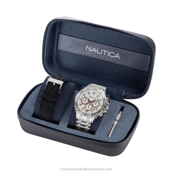 Multi MenNst Stainless Steel And Silicone Watch Box Set Nautica 6LZP269