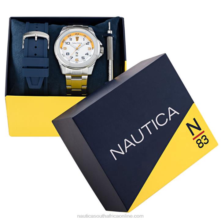 Multi MenStainless Steel And Silicone Watch Box Set Nautica 6LZP305