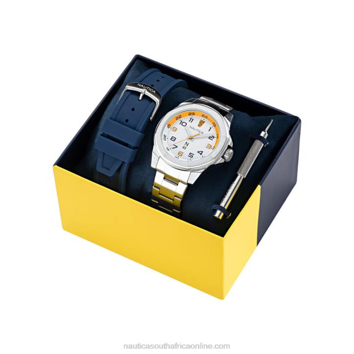 Multi MenStainless Steel And Silicone Watch Box Set Nautica 6LZP305