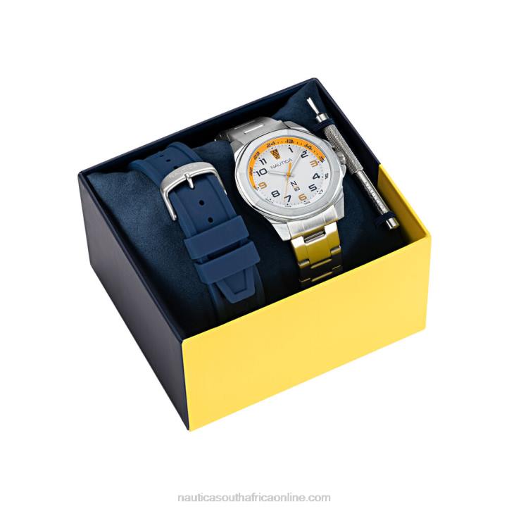 Multi MenStainless Steel And Silicone Watch Box Set Nautica 6LZP305