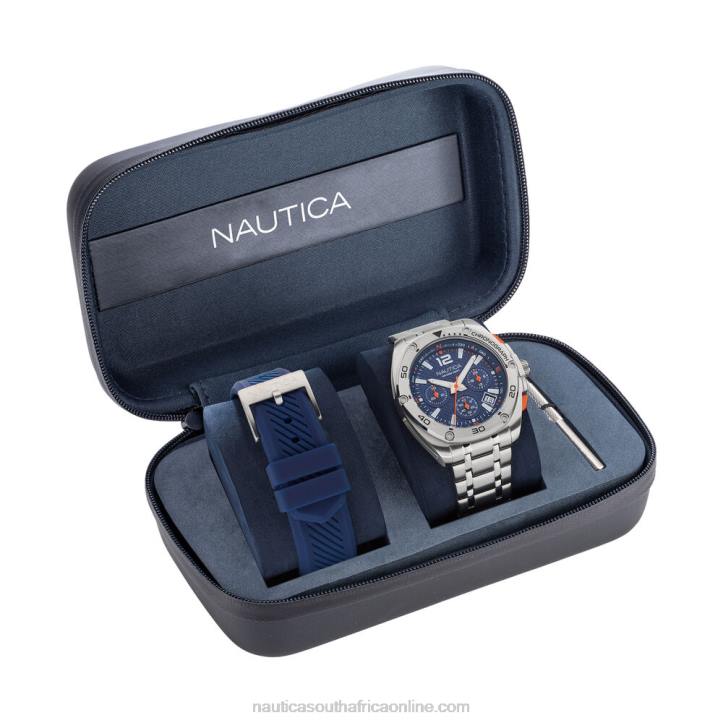 Multi MenTin Can Bay Stainless Steel And Silicone Watch Box Set Nautica 6LZP90