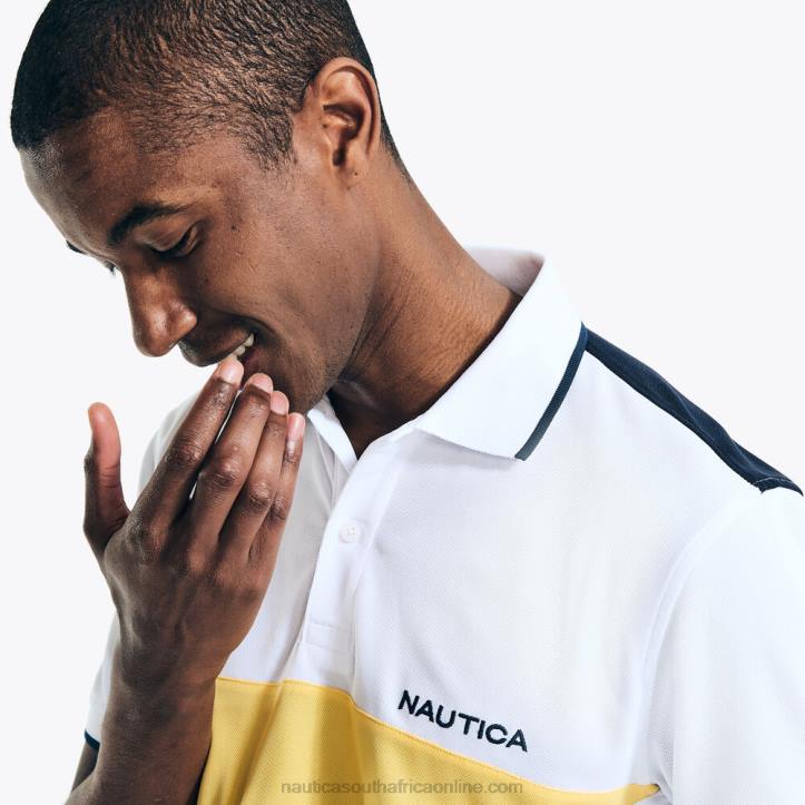 Bright White MenNavtech Sustainably Crafted Classic Fit Diagonal Colorblock Polo Nautica 6LZP130