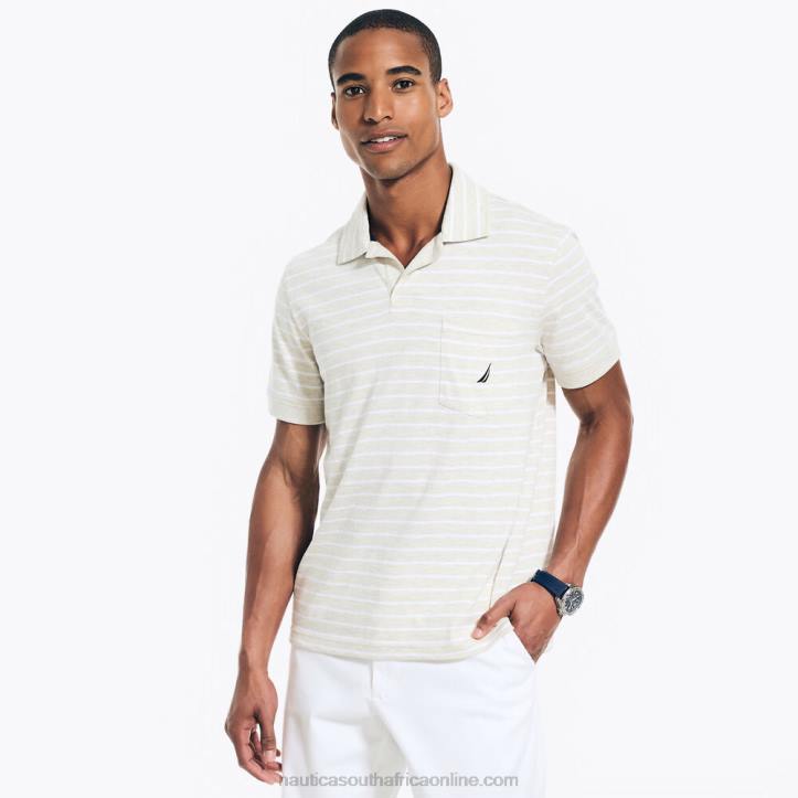 Oatmeal Heather MenSustainably Crafted Striped Johnny Collar Polo Nautica 6LZP574