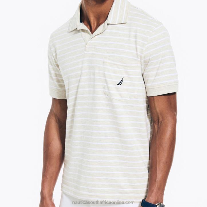 Oatmeal Heather MenSustainably Crafted Striped Johnny Collar Polo Nautica 6LZP574