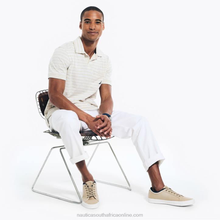 Oatmeal Heather MenSustainably Crafted Striped Johnny Collar Polo Nautica 6LZP574