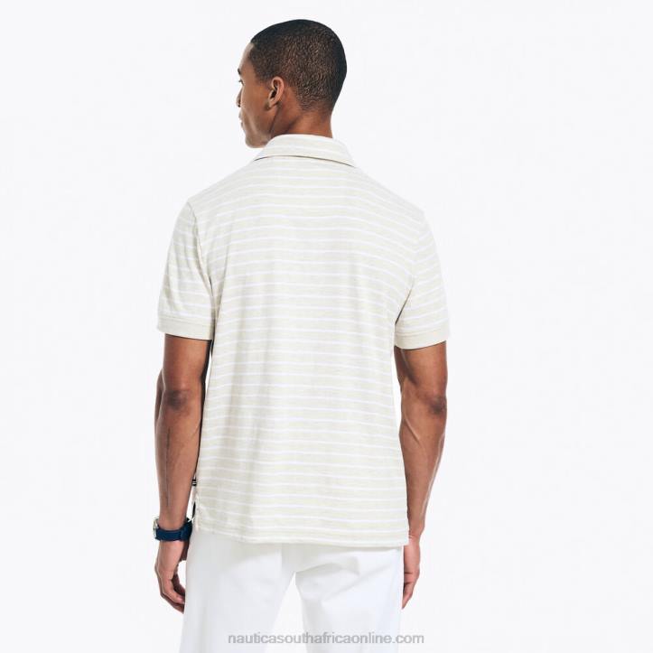 Oatmeal Heather MenSustainably Crafted Striped Johnny Collar Polo Nautica 6LZP574