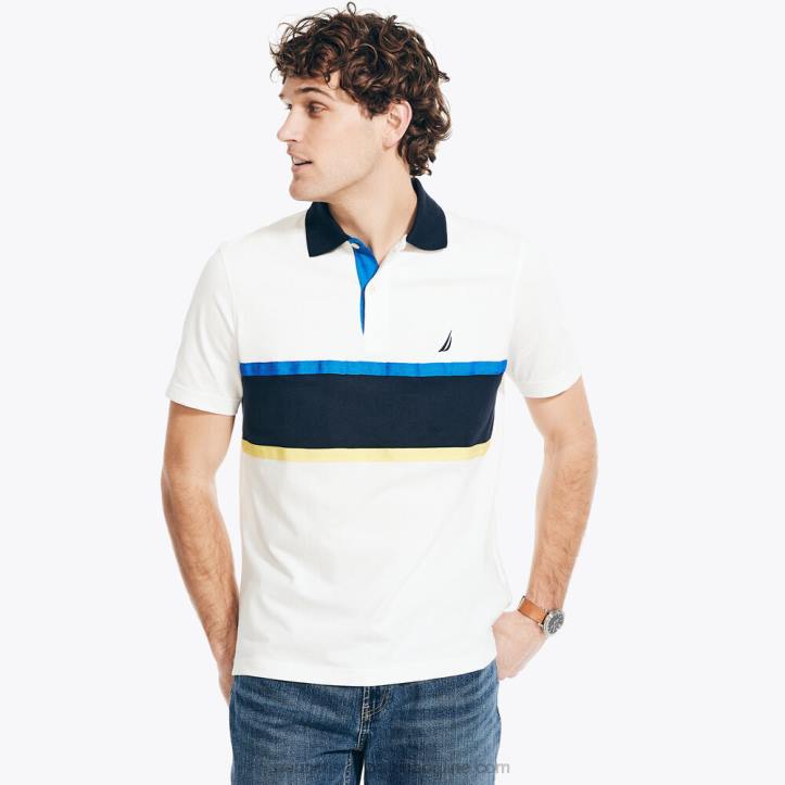 Sail White MenClassic Fit Rugby Chest-Stripe Polo Nautica 6LZP181