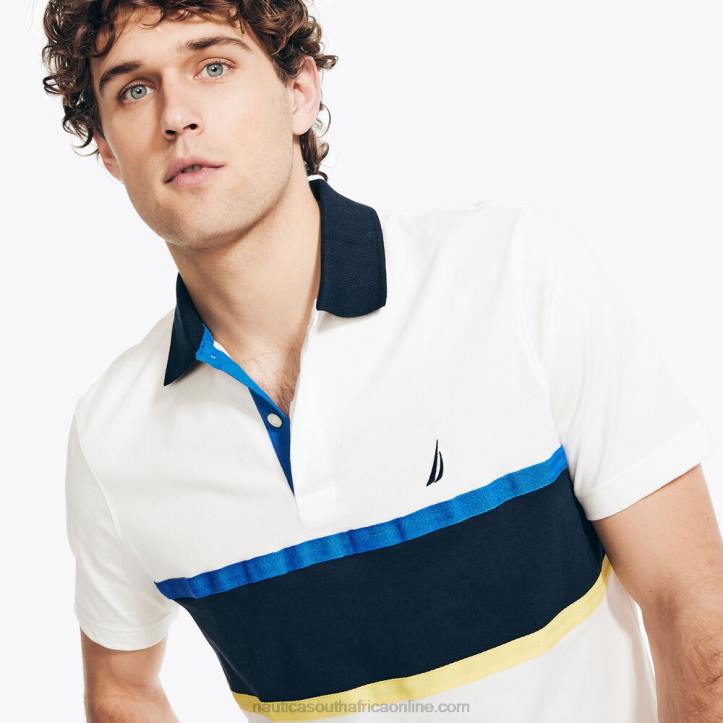 Sail White MenClassic Fit Rugby Chest-Stripe Polo Nautica 6LZP181