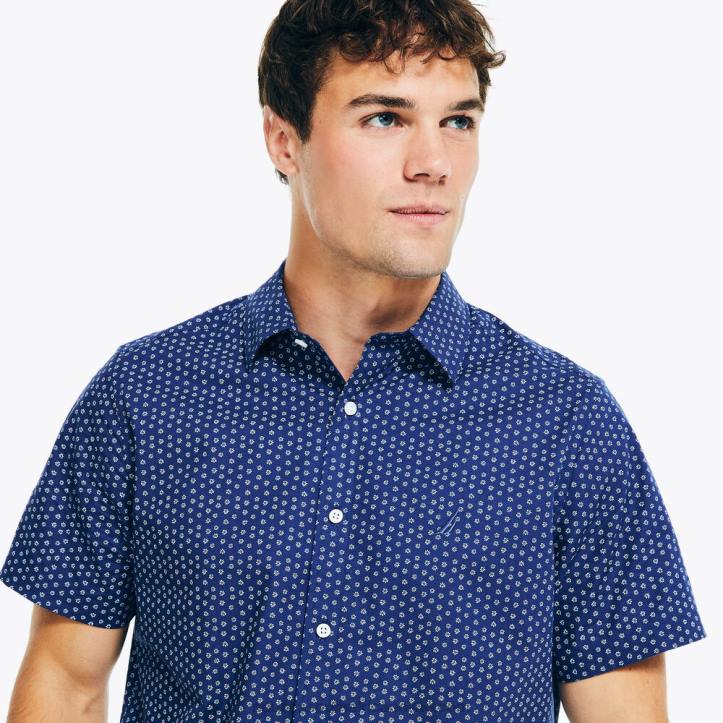 Blue Depths MenWrinkle-Resistant Printed Wear To Work Short-Sleeve Shirt Nautica 6LZP614