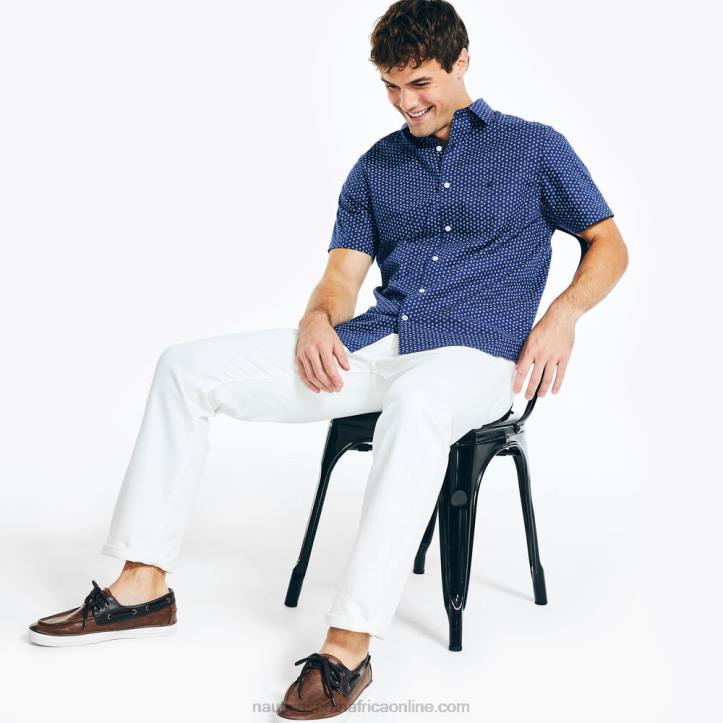 Blue Depths MenWrinkle-Resistant Printed Wear To Work Short-Sleeve Shirt Nautica 6LZP614