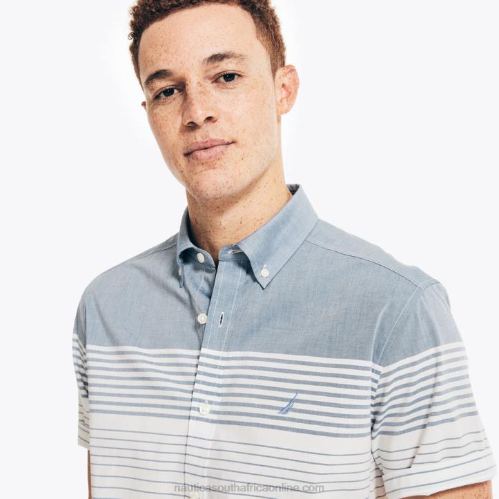 Bright White MenStriped Poplin Short-Sleeve Shirt Nautica 6LZP568